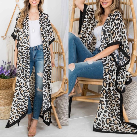 BOHO LEOPARD PRINT MAXI KIMONO - Picture 2 of 4